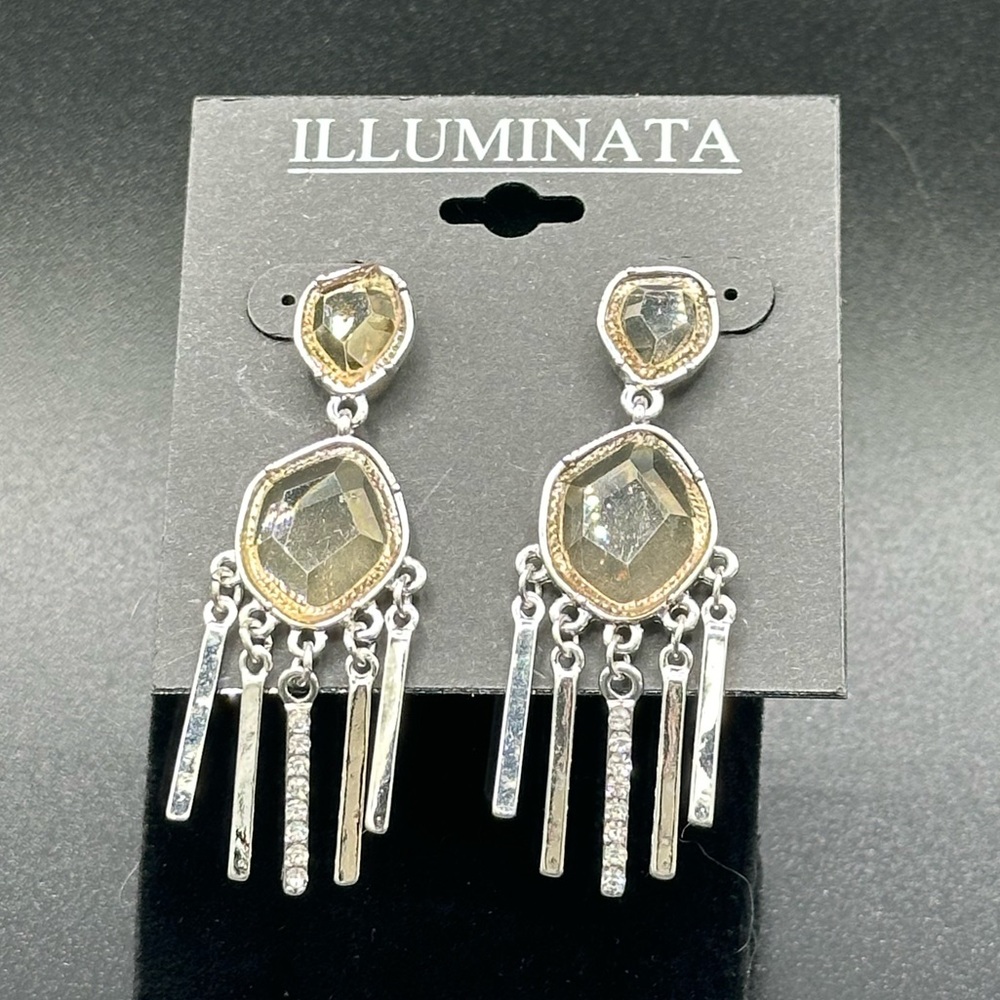 Silver crystal bling dangling earrings by Illuminati - Picture 1 of 4